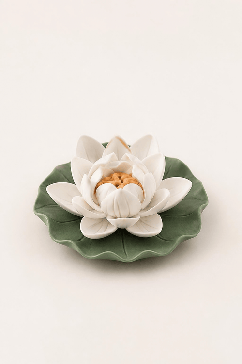 Lumynshi Ceramic Lotus Altar Incense Holder | Zen Sacred Space Ritual Decor for Meditation
