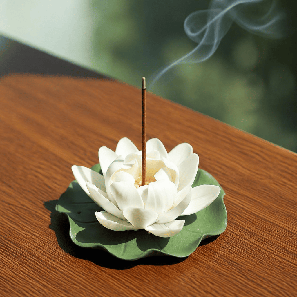 Lumynshi Ceramic Lotus Altar Incense Holder | Zen Sacred Space Ritual Decor for Meditation