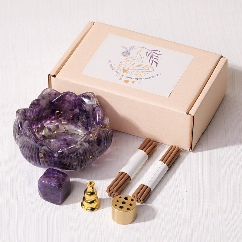 Natural Sandalwood Incense & Crystal Holder Set